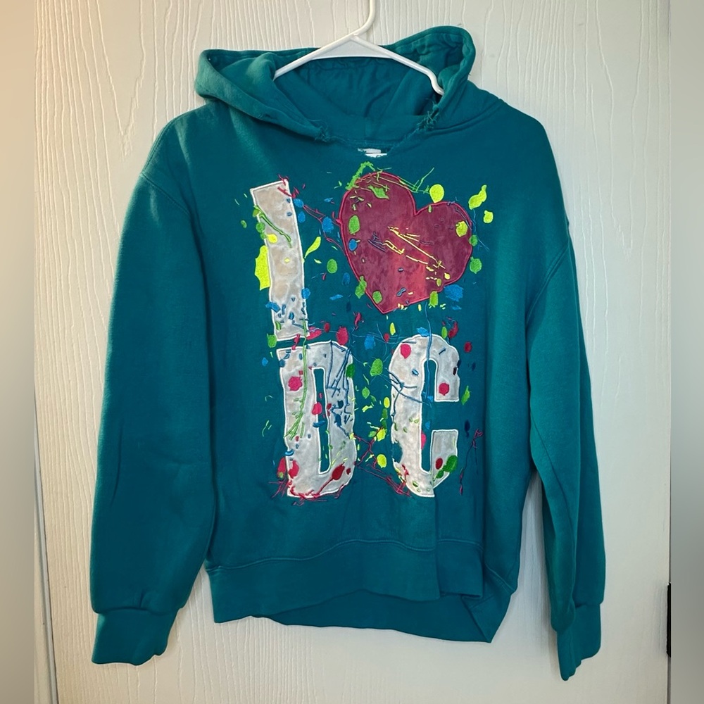 I ❤️ Washington DC long sleeve teal colorful hoodie women’s small